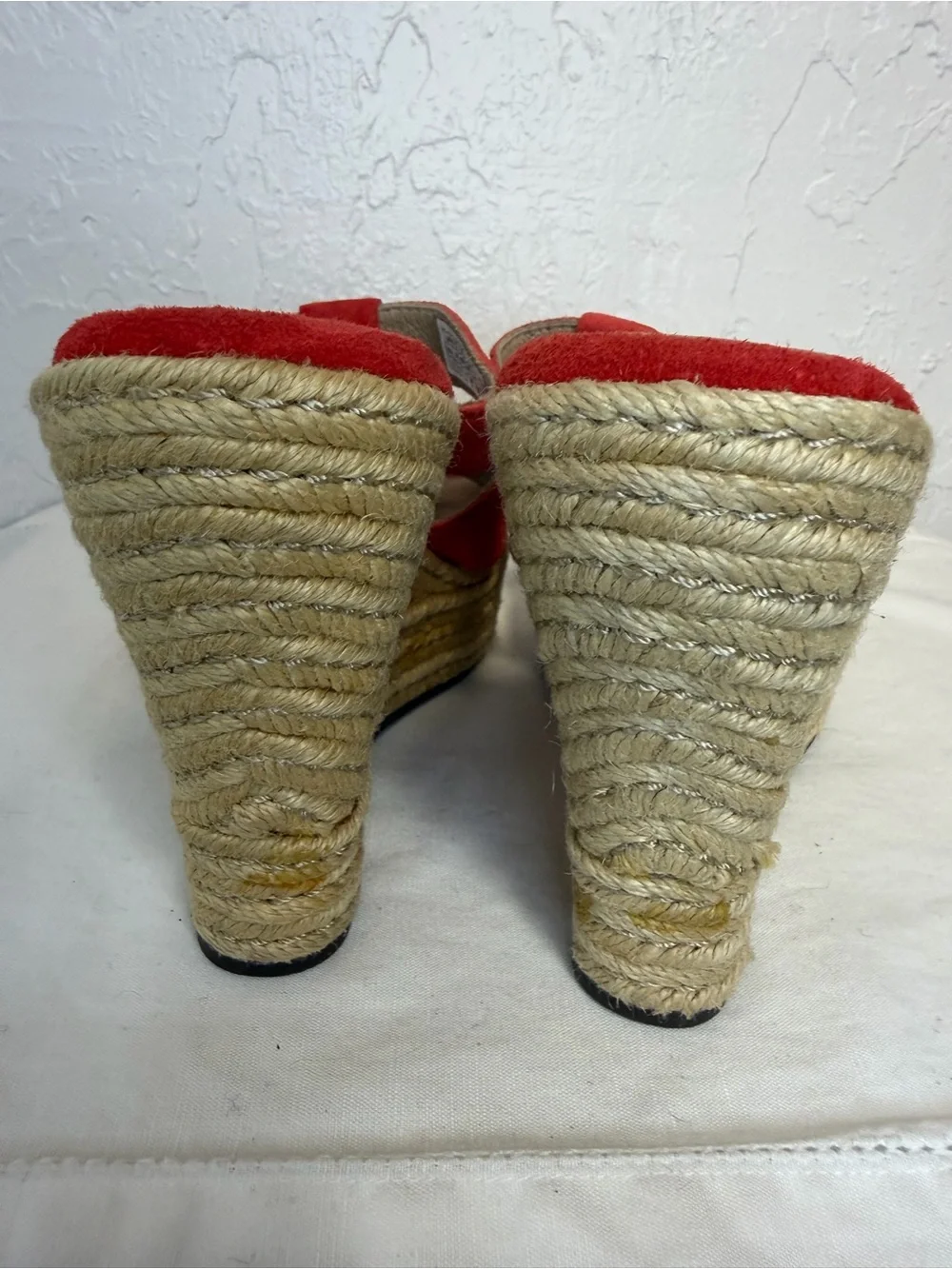 UGG Red Suede Tawnie Espadrille Cage Straps Wedge Sandals